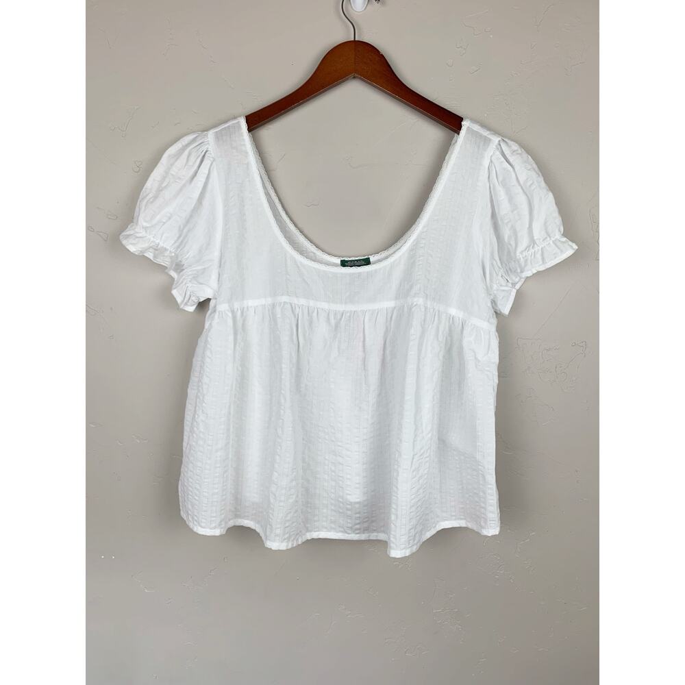 New Wild Fable Babydoll Blouse Top White Short Puff Sleeve Women's L
